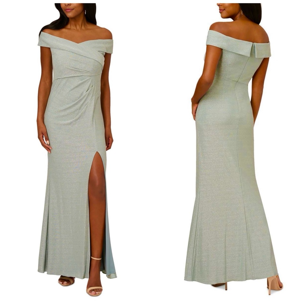 ADRIANNA PAPELL Womens Knit Metallic Evening Dress